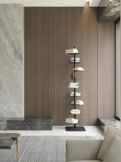 Industrial Steel Spiral Bookshelf Cantilevered Ledges Detail