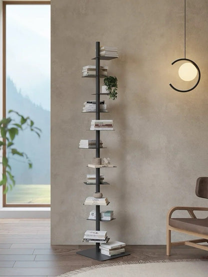 Industrial Steel Spiral Bookshelf Cantilevered Ledges Front