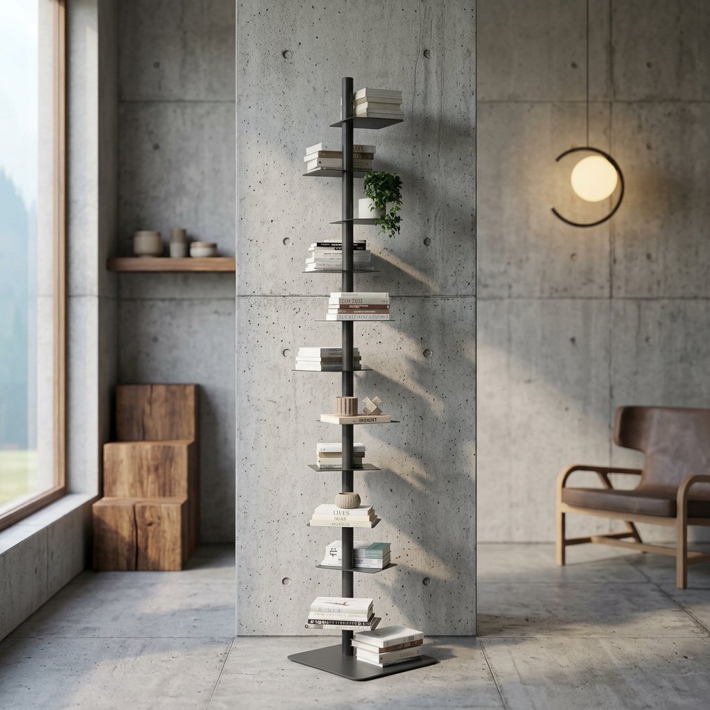 Industrial Steel Spiral Bookshelf Cantilevered Ledges Hero
