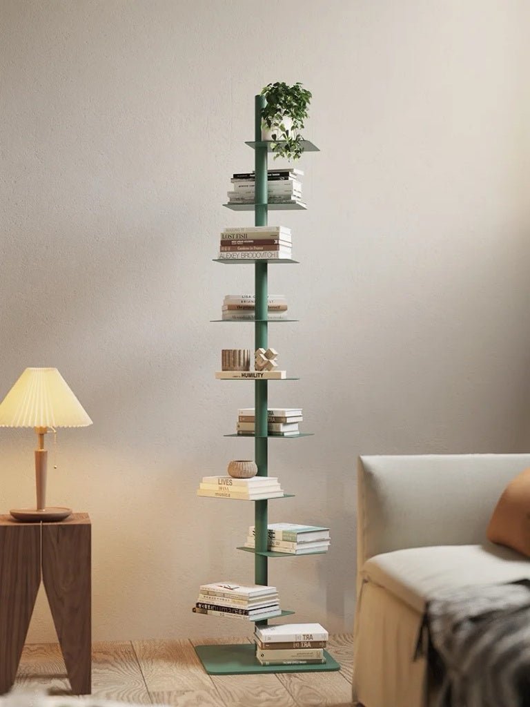Industrial Steel Spiral Bookshelf Cantilevered Ledges Side