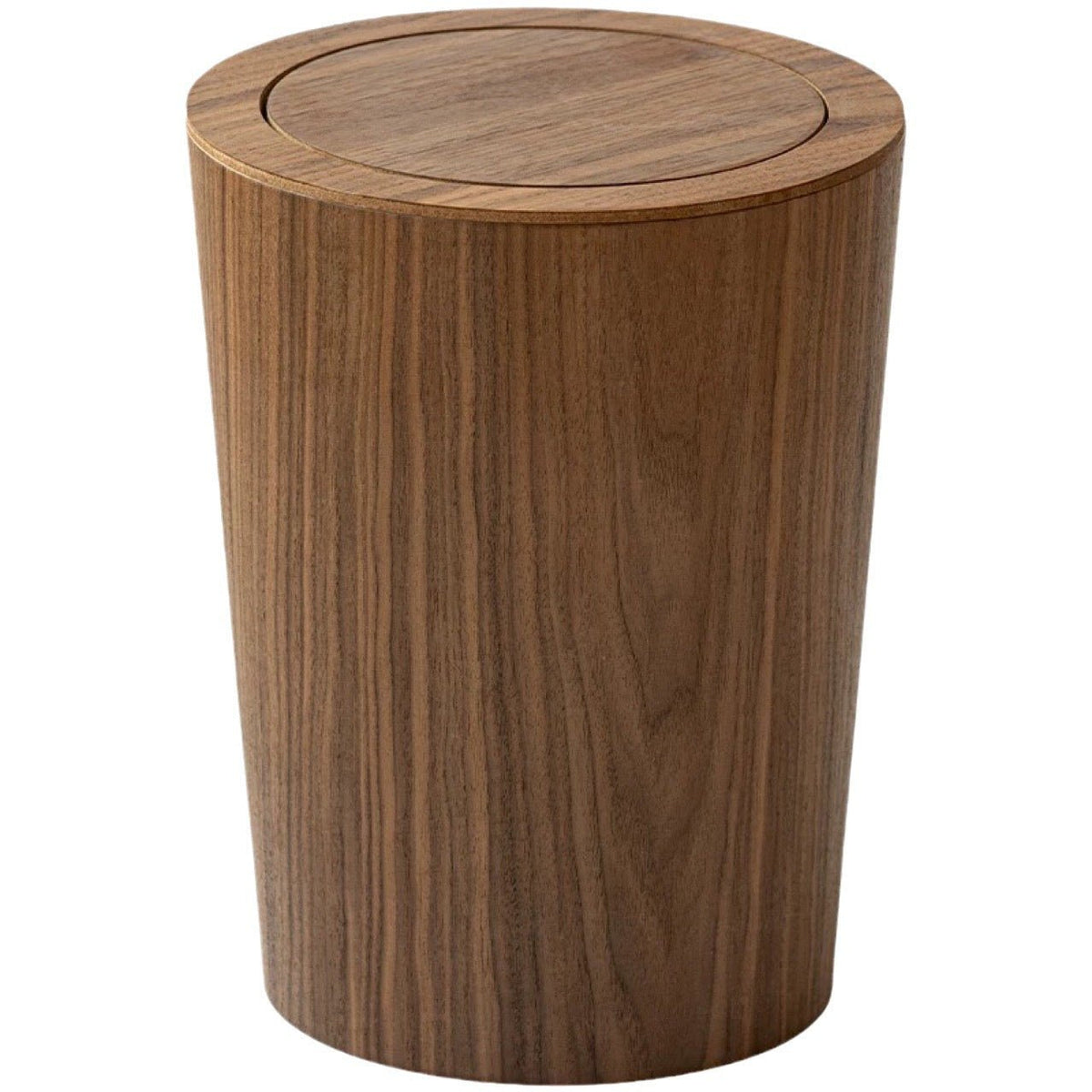 Japandi Wood Grain Trash Bin Steel Floating Plant Stand Swing Lid Back