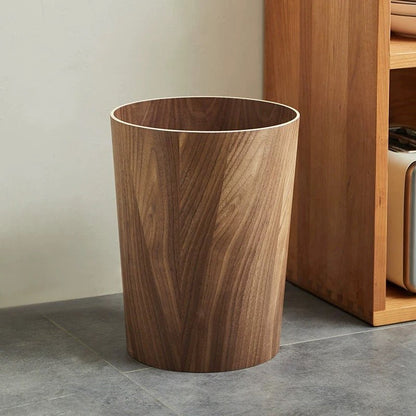 Japandi Wood Grain Trash Bin Steel Floating Plant Stand Swing Lid Full
