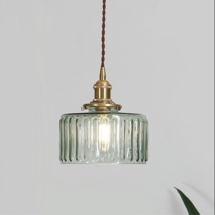 Japanese Brass Glass Jar Pendant Light Cylinder Angle