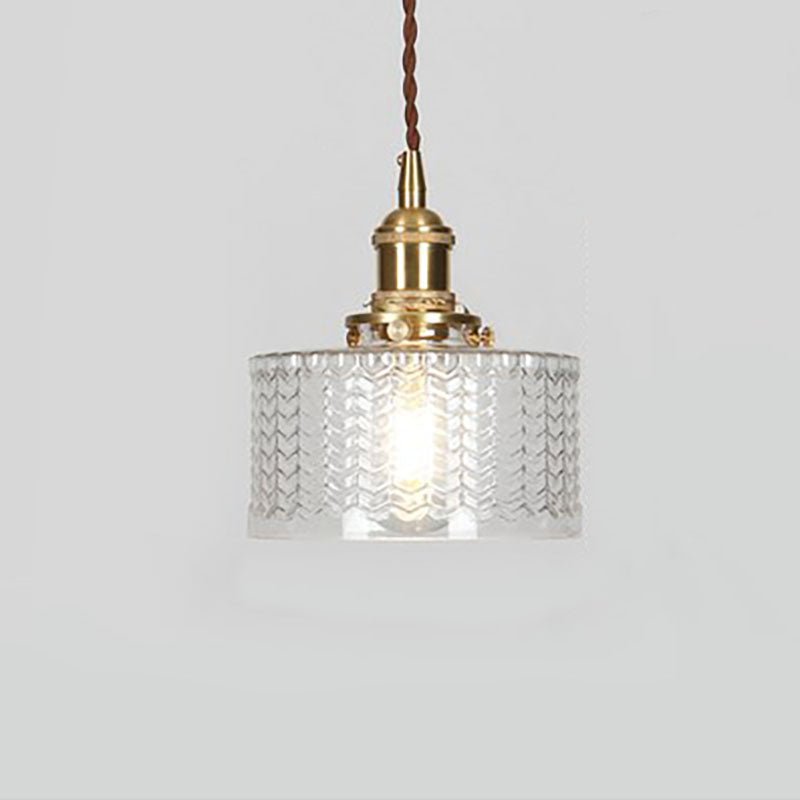 Japanese Brass Glass Jar Pendant Light Cylinder Close Up