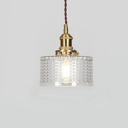 Japanese Brass Glass Jar Pendant Light Cylinder Close Up