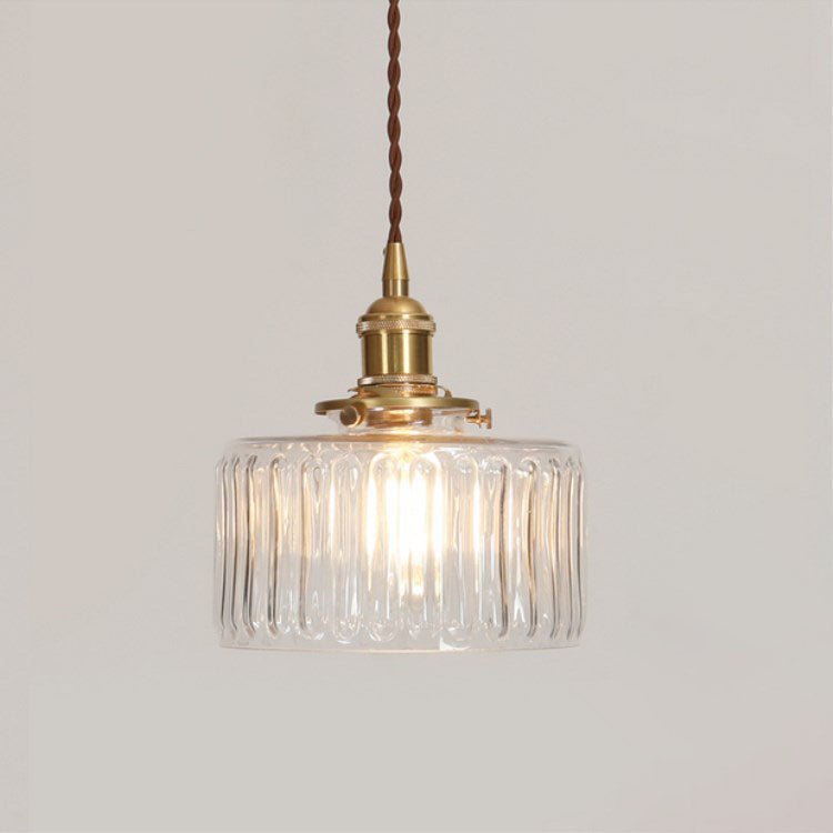 Japanese Brass Glass Jar Pendant Light Cylinder Detail