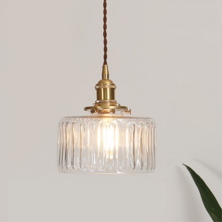 Japanese Brass Glass Jar Pendant Light Cylinder Front