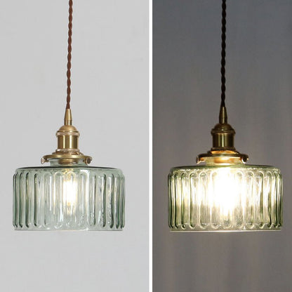 Japanese Brass Glass Jar Pendant Light Cylinder View 13