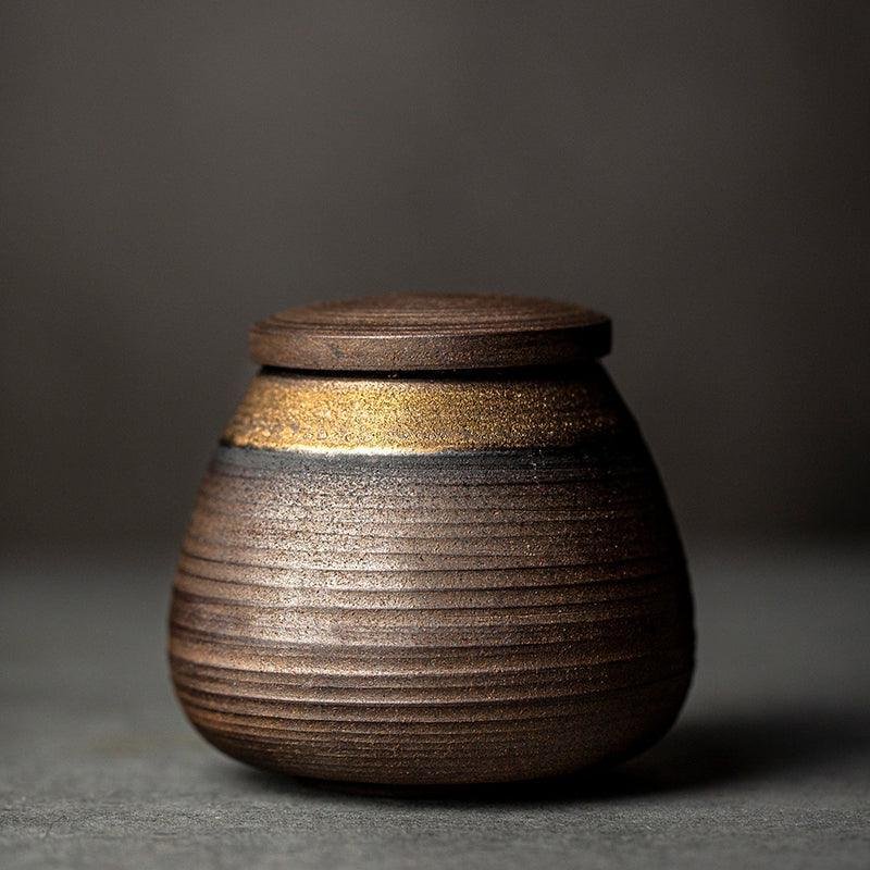 Japanese Pottery Handmade Wabi-Sabi Sealed Storage Jar Front