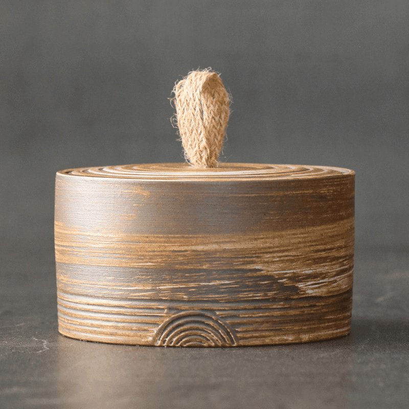 Japanese Pottery Wabi-Sabi Storage Jar Ringed Lid Detail