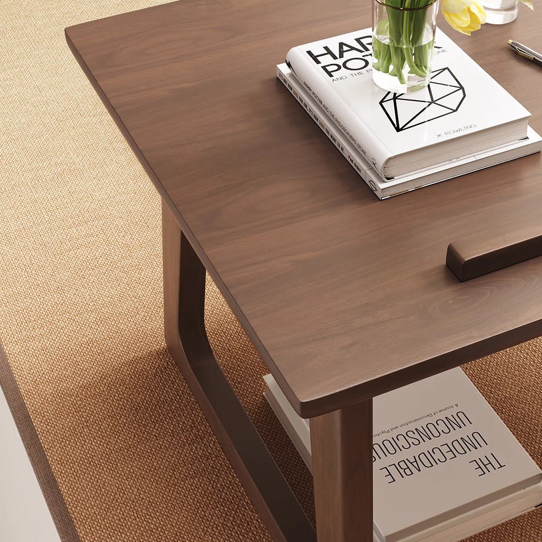 Japanese Solid Wood Foldable Side Table Tilting Top Back