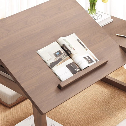 Japanese Solid Wood Foldable Side Table Tilting Top Close Up