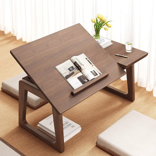 Japanese Solid Wood Foldable Side Table Tilting Top Hero