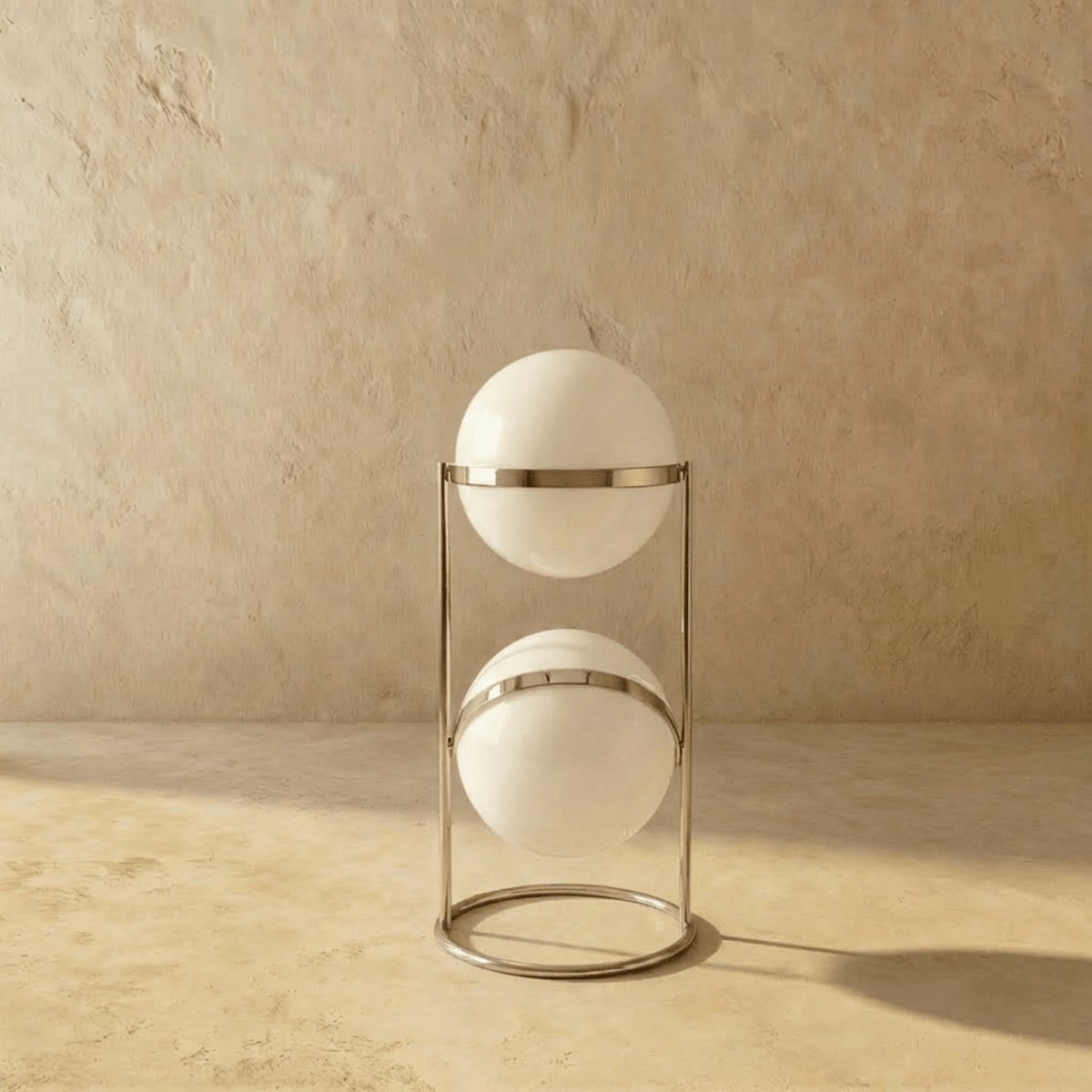 Japanese Steel Floor Lamp Stacked Sphere Close Up