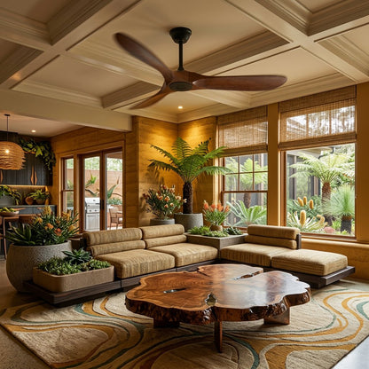Leno Modern Walnut Wood Ceiling Fan with Remote Full
