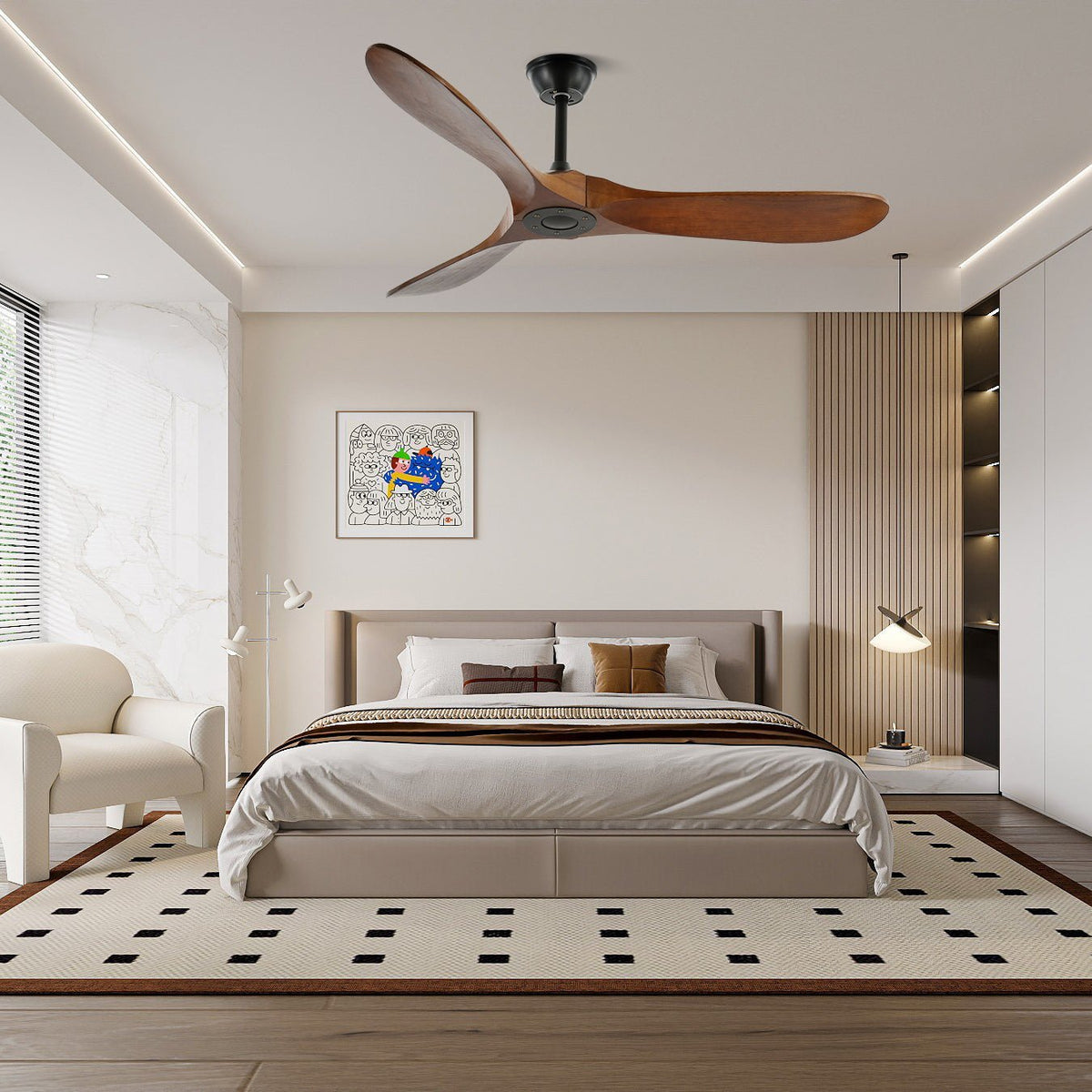 Leno Modern Walnut Wood Ceiling Fan with Remote View 16