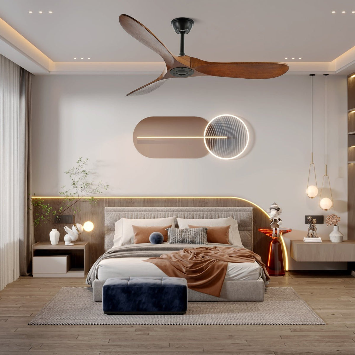 Leno Modern Walnut Wood Ceiling Fan with Remote View 17