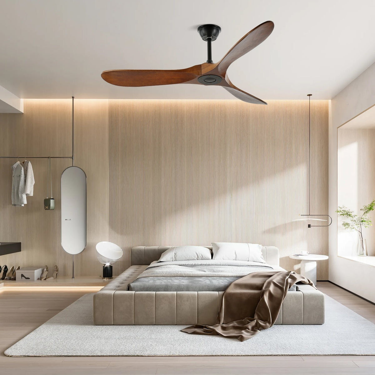 Leno Modern Walnut Wood Ceiling Fan with Remote View 19