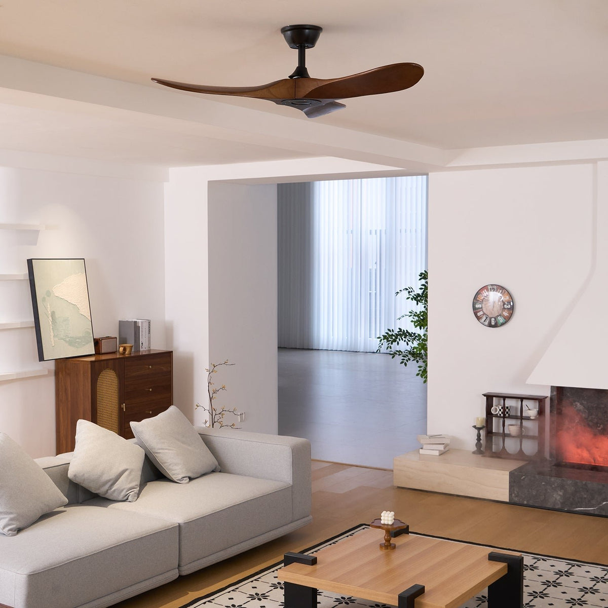 Leno Modern Walnut Wood Ceiling Fan with Remote View 20