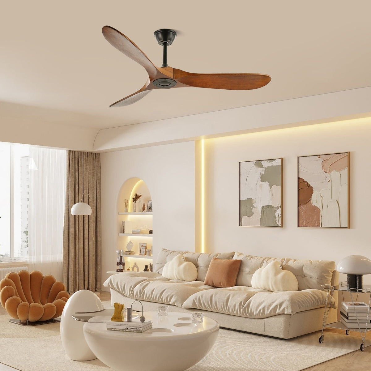 Leno Modern Walnut Wood Ceiling Fan with Remote View 27