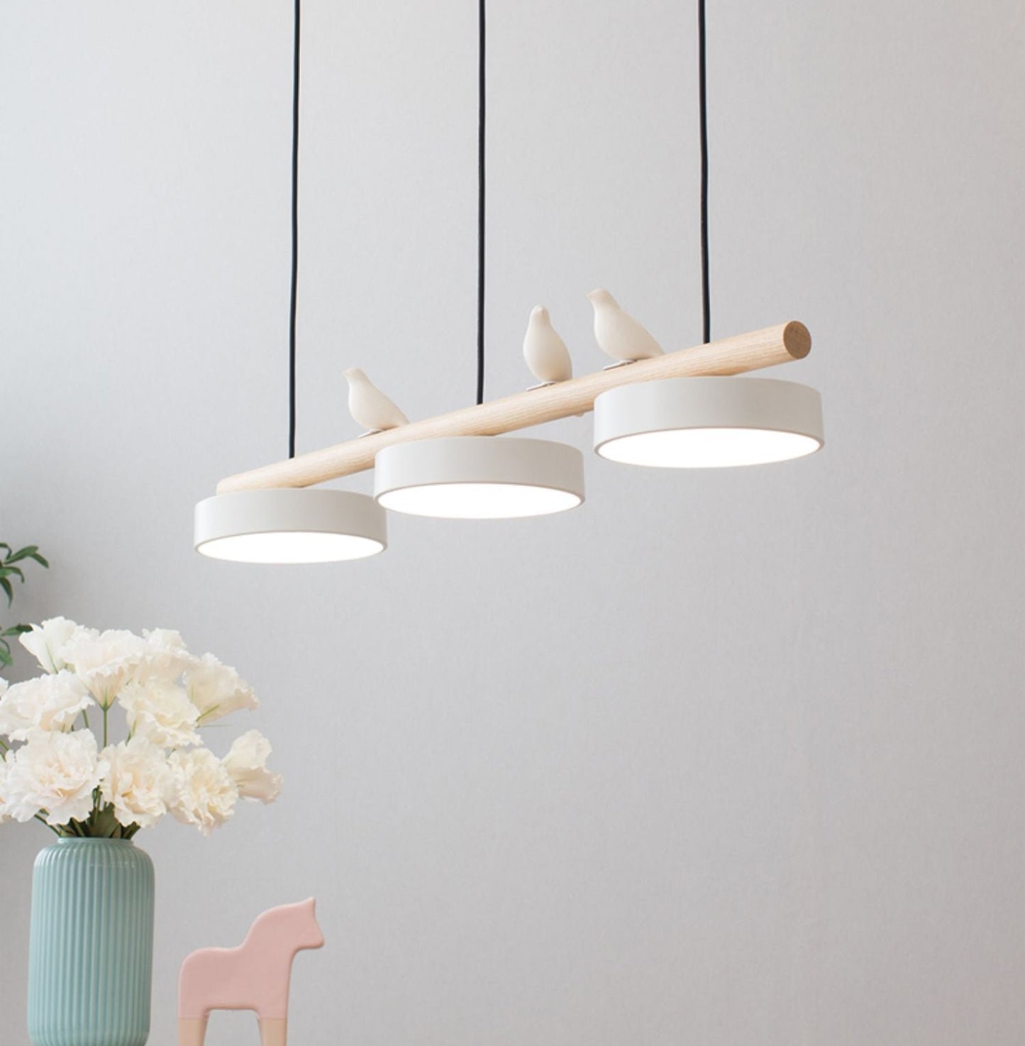 Metal Pendant Light Perched Birds LED Front