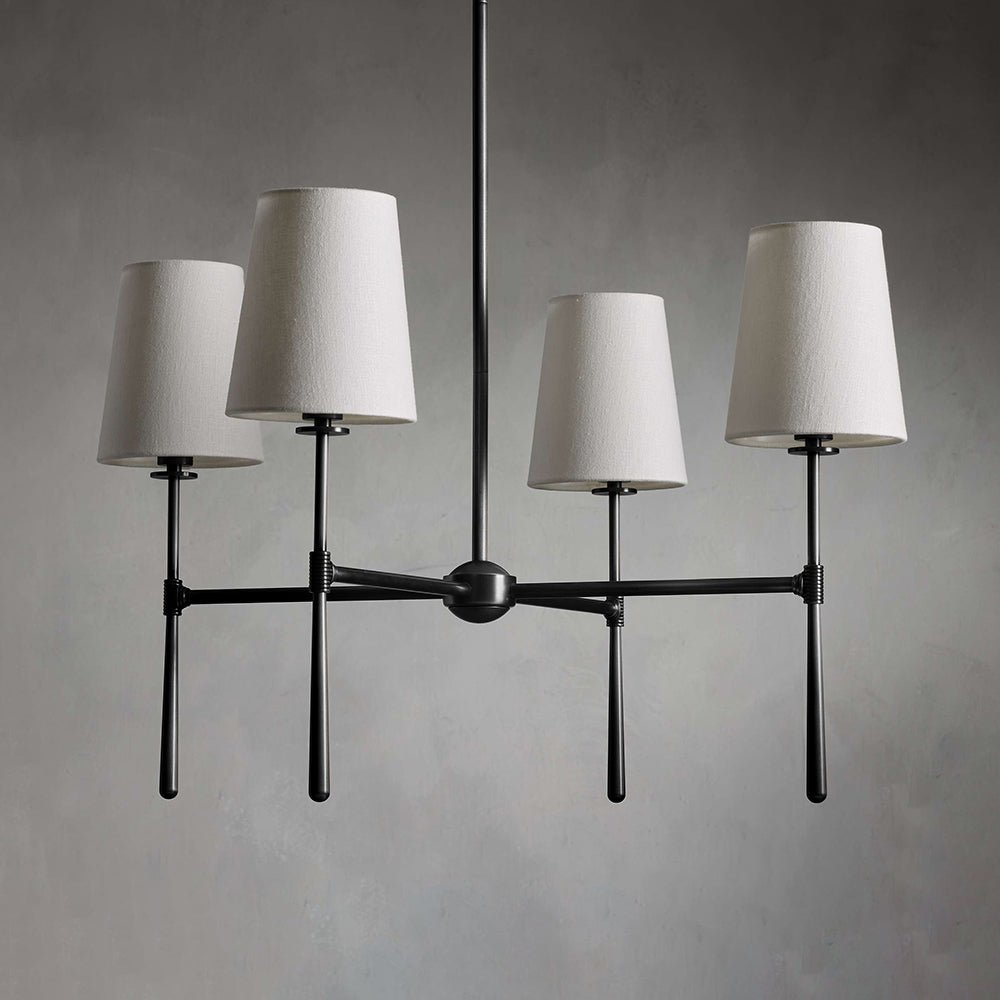 Mid Century Chandelier Linen Shade Splayed Arms Alternate
