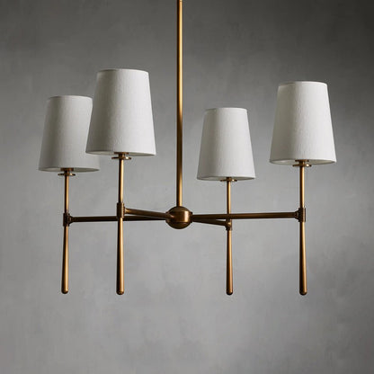 Mid Century Chandelier Linen Shade Splayed Arms Angle
