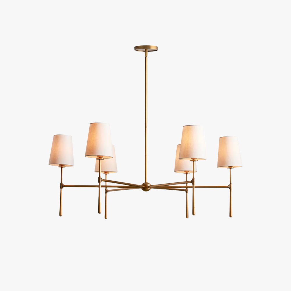 Mid Century Chandelier Linen Shade Splayed Arms Hero