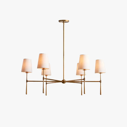 Mid Century Chandelier Linen Shade Splayed Arms Hero