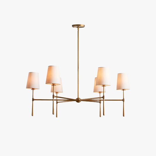 Mid Century Chandelier Linen Shade Splayed Arms Hero