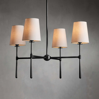 Mid Century Chandelier Linen Shade Splayed Arms View 11