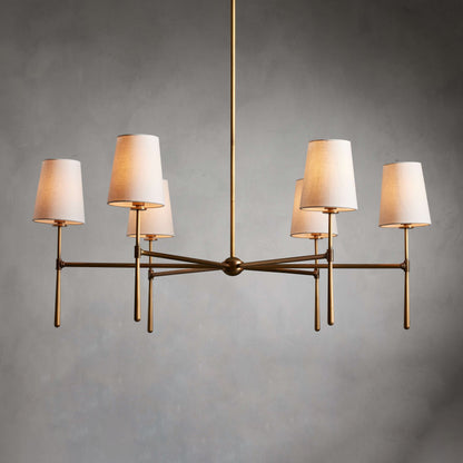 Mid Century Chandelier Linen Shade Splayed Arms View 13