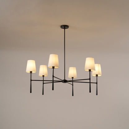 Mid Century Chandelier Linen Shade Splayed Arms View 17
