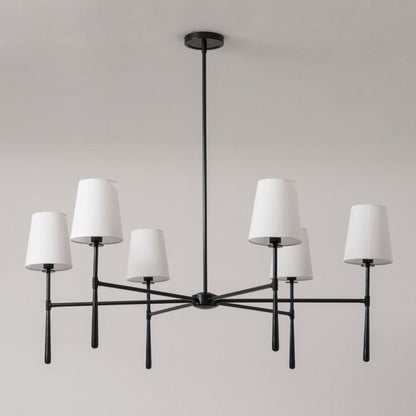 Mid Century Chandelier Linen Shade Splayed Arms View 18