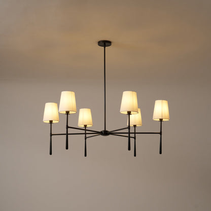 Mid Century Chandelier Linen Shade Splayed Arms View 19