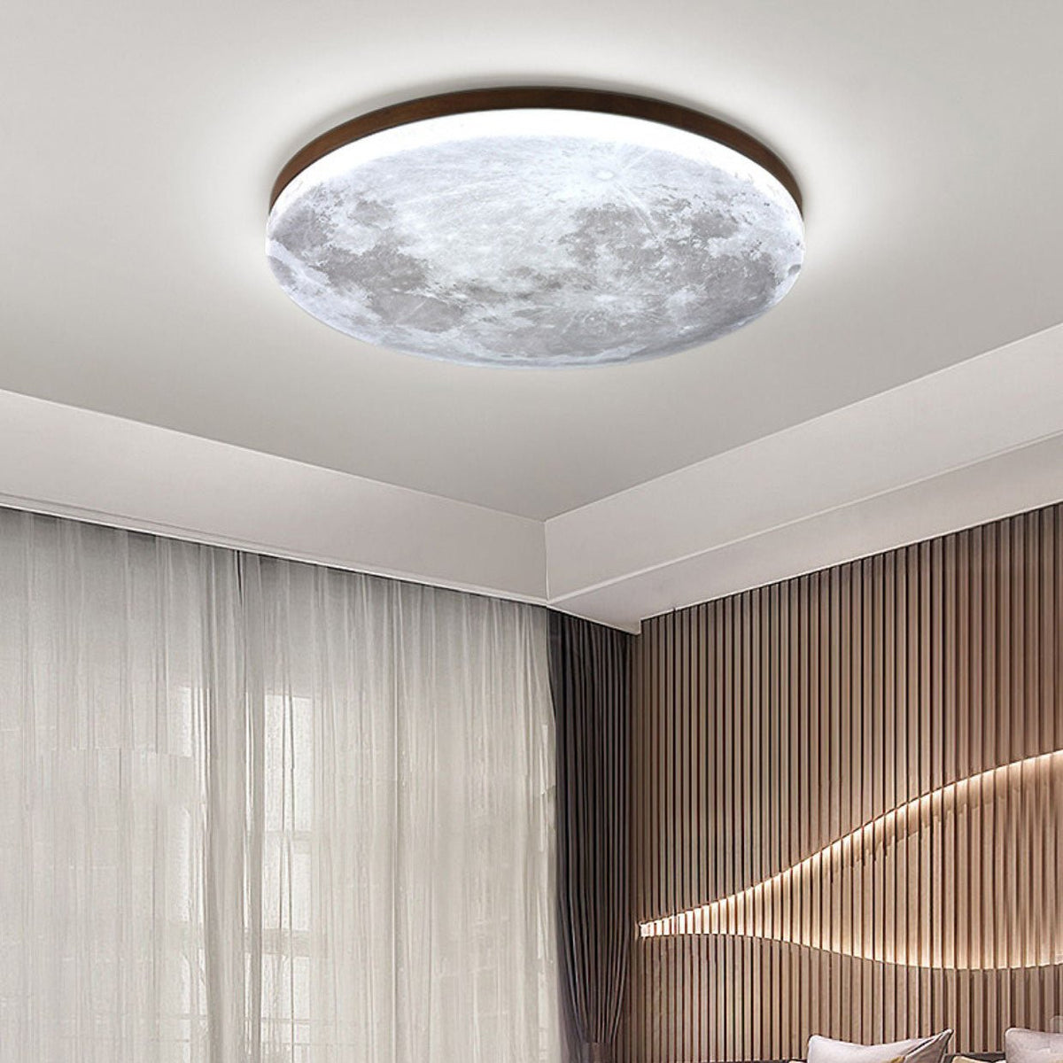 Minimalist Acrylic LED Flush Mount Ceiling Light Moon Round Side
