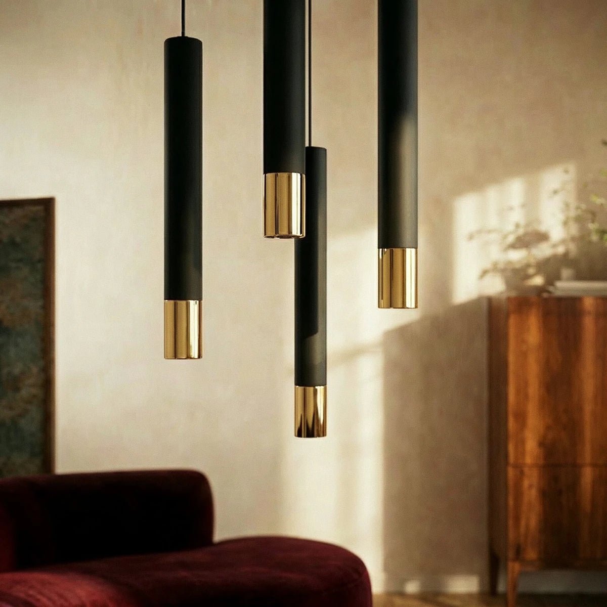 Minimalist Aluminum Pendant Light Gold Band Cylinder Alternate