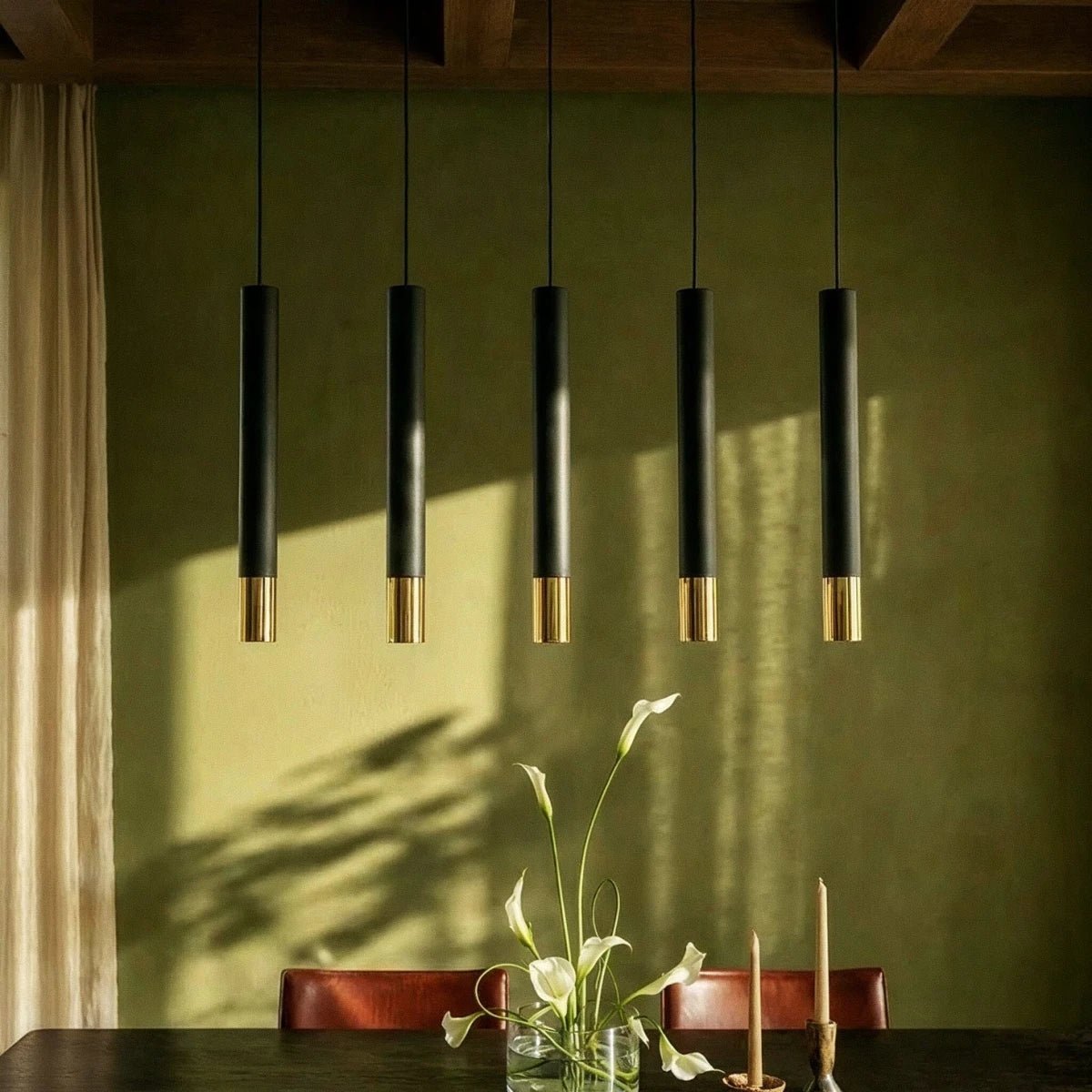 Minimalist Aluminum Pendant Light Gold Band Cylinder Angle