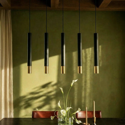 Minimalist Aluminum Pendant Light Gold Band Cylinder Angle