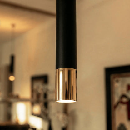 Minimalist Aluminum Pendant Light Gold Band Cylinder Close Up