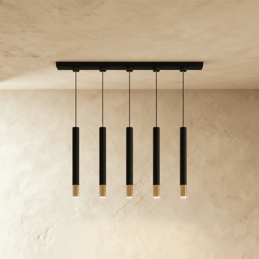 Minimalist Aluminum Pendant Light Gold Band Cylinder Detail