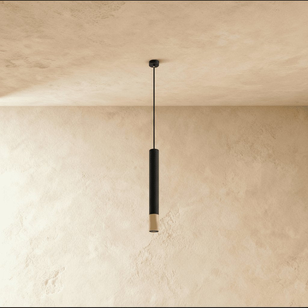 Minimalist Aluminum Pendant Light Gold Band Cylinder Front