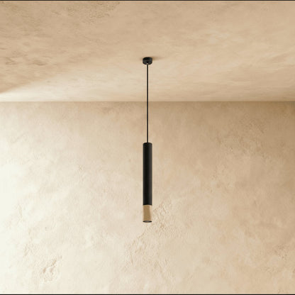 Minimalist Aluminum Pendant Light Gold Band Cylinder Front
