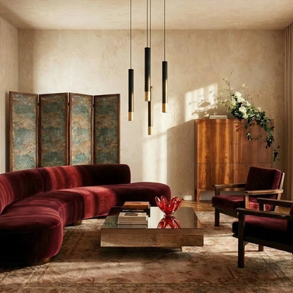 Minimalist Aluminum Pendant Light Gold Band Cylinder Full