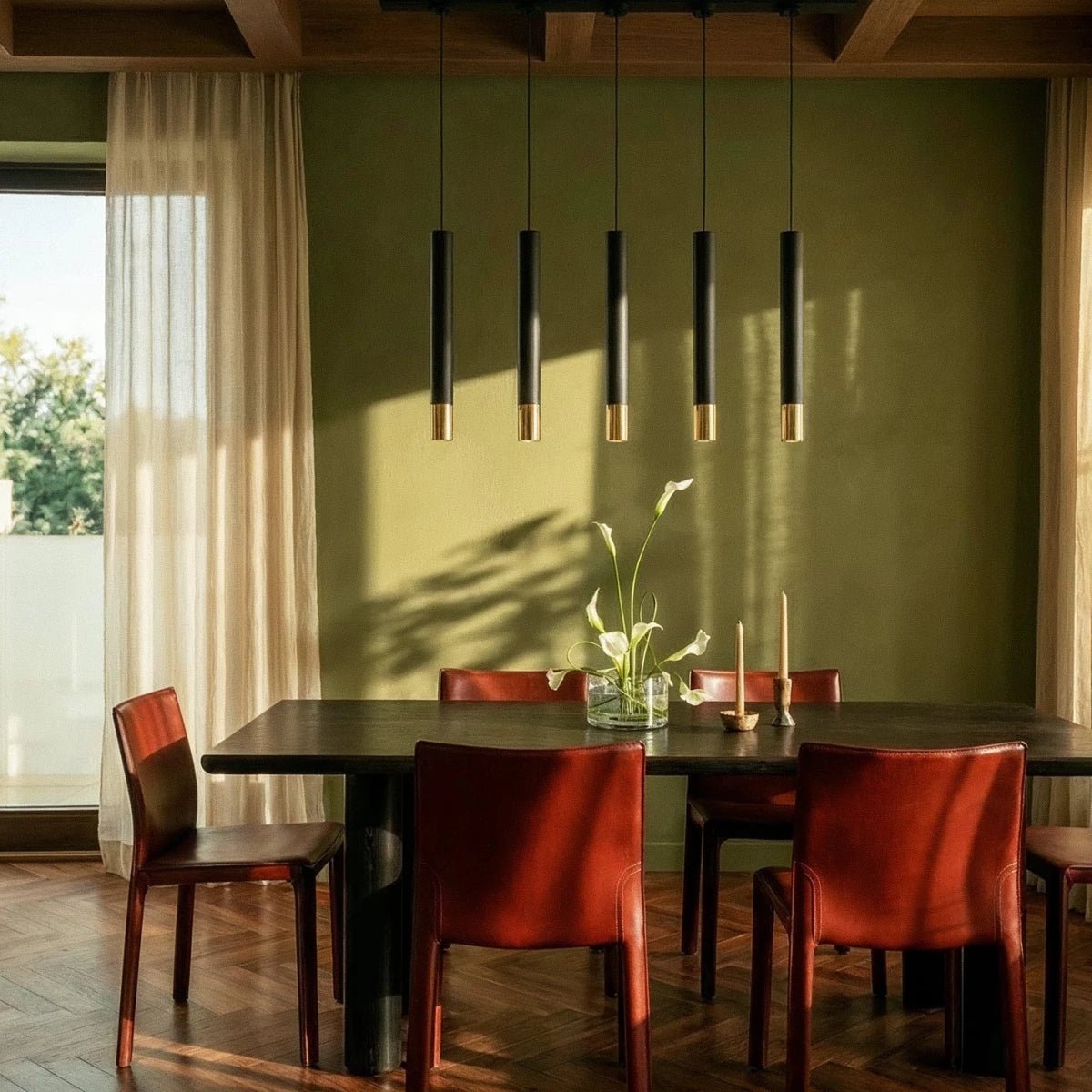 Minimalist Aluminum Pendant Light Gold Band Cylinder Lifestyle