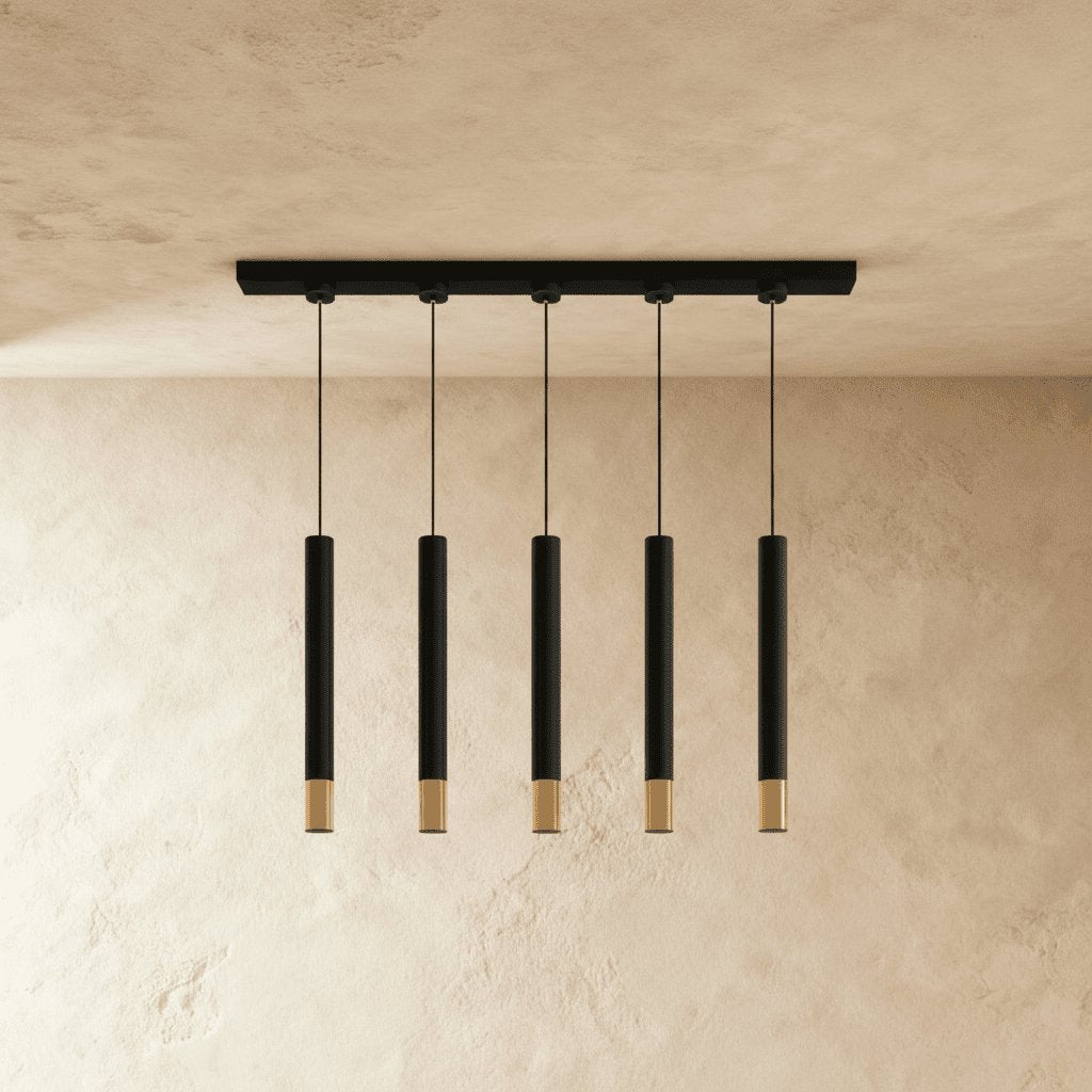 Minimalist Aluminum Pendant Light Gold Band Cylinder Side