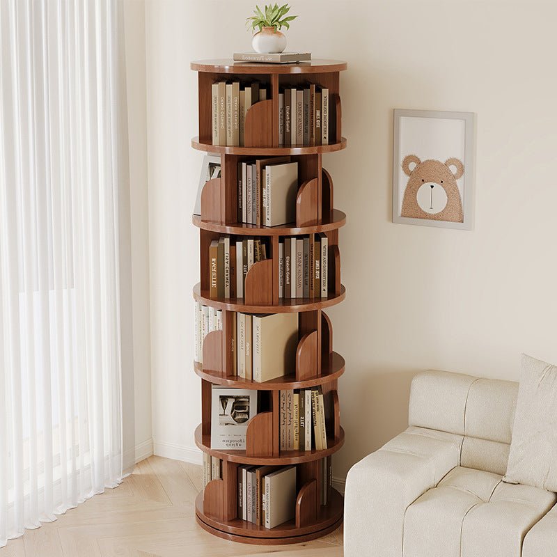 Minimalist Bamboo Metal Rotatable Floor-Standing Bookshelf Tower Front