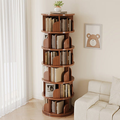 Minimalist Bamboo Metal Rotatable Floor-Standing Bookshelf Tower Front