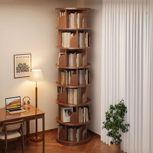 Minimalist Bamboo Metal Rotatable Floor-Standing Bookshelf Tower Hero