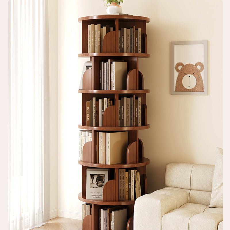 Minimalist Bamboo Metal Rotatable Floor-Standing Bookshelf Tower Side